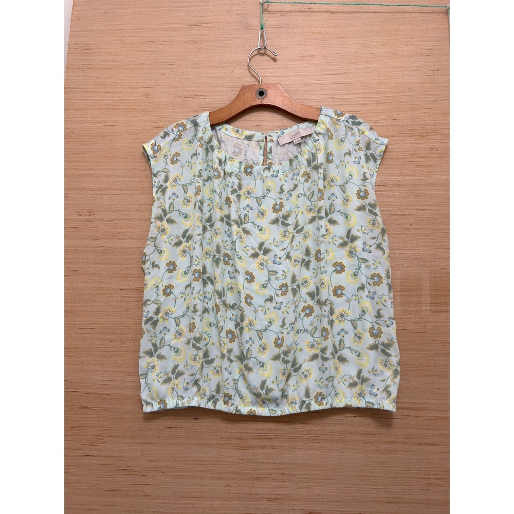LOFT Womens Floral Sleeveless Bubble Hem Blouse Mint Green Size M 5032